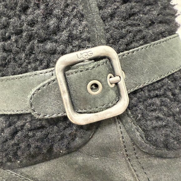 UGG Australia Blayre II Black Leather Shearling Buckle Ankle Boot women's size 8 - Picture 9 of 14